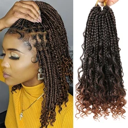 Bohemian Messy Box Braids Crochet Hair 14 Inch Goddess 3X Braids Curly End Pre Looped Ombre Braiding Hair Extension For Women