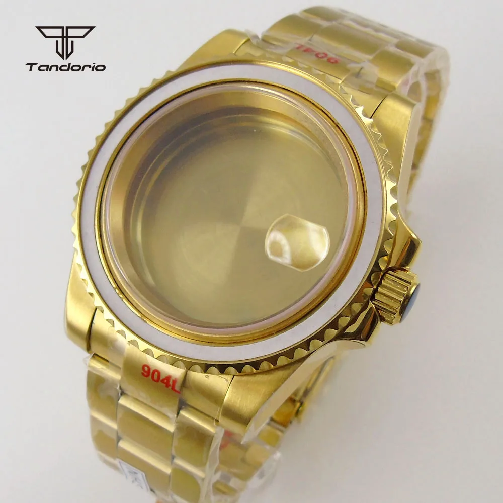 Gold Plated Cyclop/Flat Solid Back Watch Case Bracelet Fit NH35 ETA2824/36 Miyota8215 821A DG Mingzhu2813 Movement