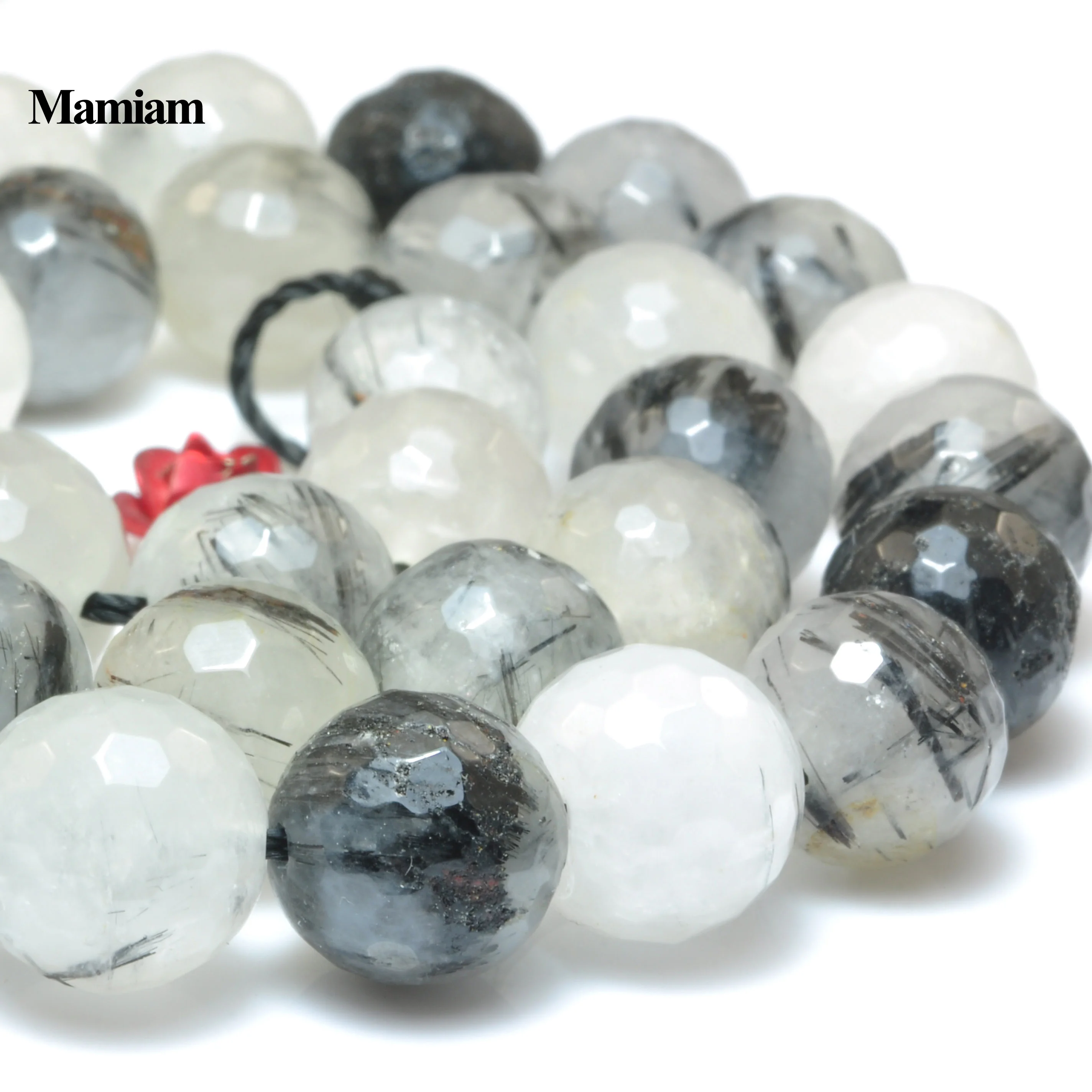 

Mamiam Natural Black Rutilated Quartz Faceted Round Beads 6-10mm Loose Gemstone Diy Bracelet Necklace Jewelry Making Design