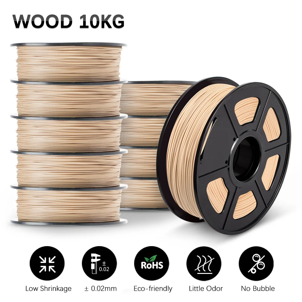

SUNLU WOOD 3D Filament 1.75MM 1KG 10Rolls Real Wood Texture Effect Made Of Wood Fiber Different From Color Effect Eco-Friendly