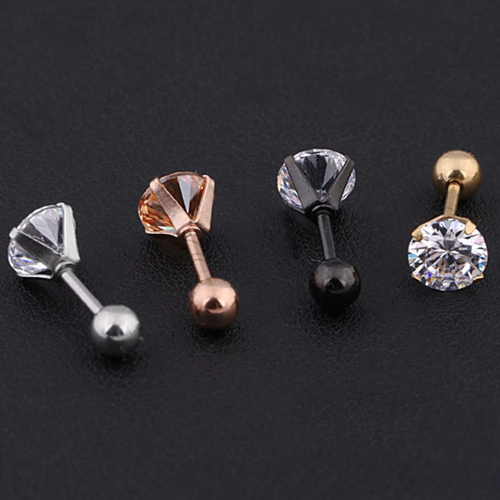 1Pc Small Round Cz Tragus Cartilage Titanium Steel 16G 4 Prong Ear Stud Earrings Tragus Helix Piercing Jewelry Sexy Body Jewelry