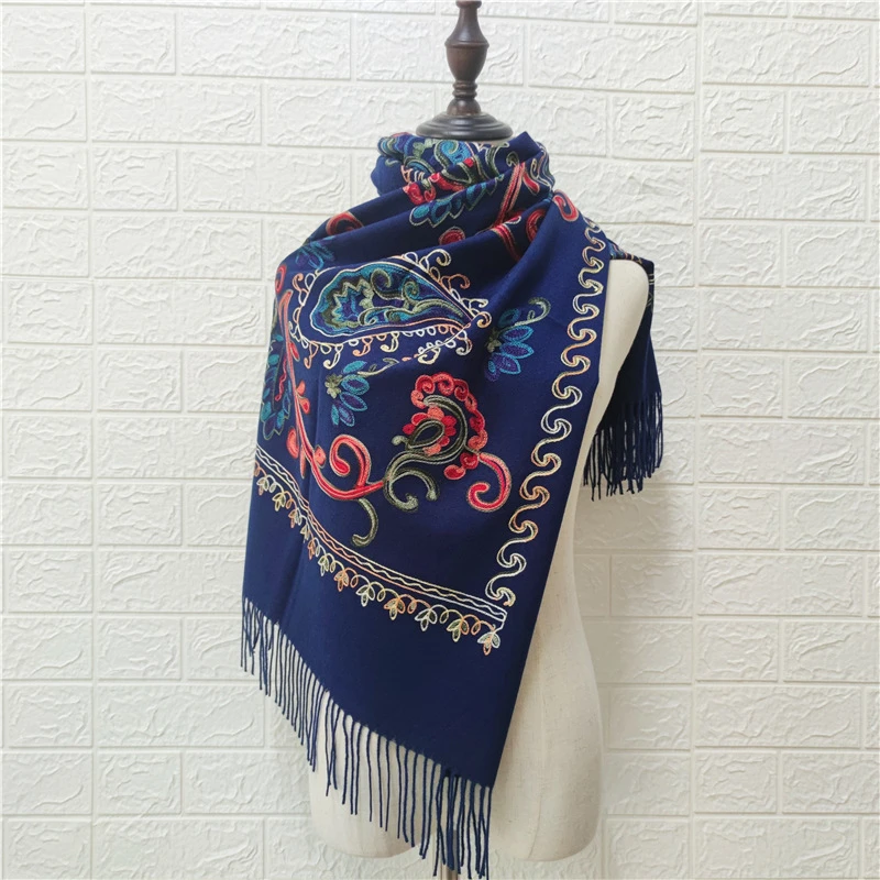 

Women's shawl new cashmere-like embroidery scarf thick warm tassel travel blanket scarfs female winter poncho cape fashion