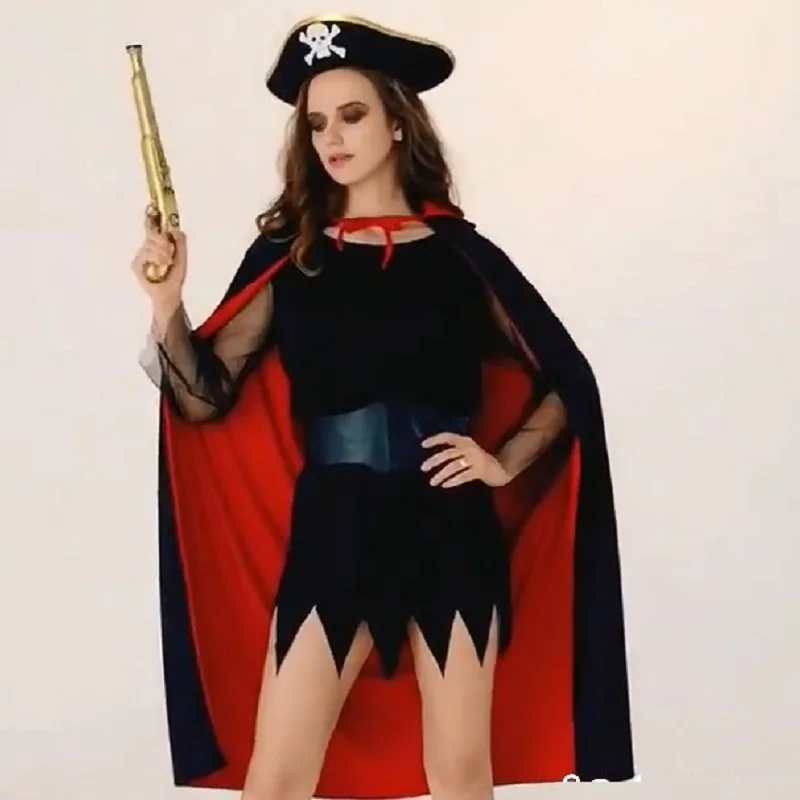 Kostium halloween czarownica czarny płaszcz czerwony wampir cape diabła ubrania dla kobiet mężczyzn dzieci party