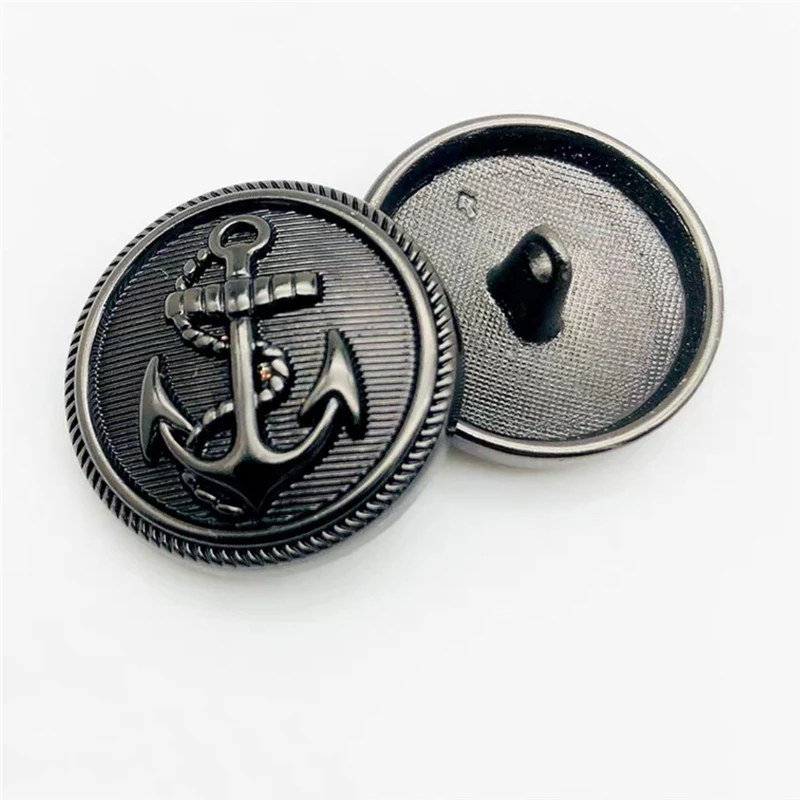 10pcs 15/20/25mm Round Handmade Sewing Buttons Black Metal Buttons for Clothing Vintage Anchor Design Fashion Clothing Buttons