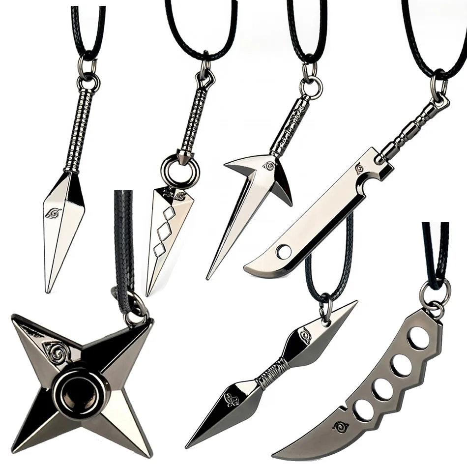 Cartoon Anime Naruto Necklace Kakashi Kunai Zumaki Shuriken Cosplay Action Figures Accessories Metal Alloy Pendan Kids Toy Gift