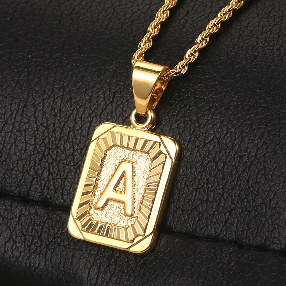 Women Men  A-Z Letter Necklaces Gold Color Initial Name Pendant Rope Chain English Alphabet Couple Jewelry Gift Dropshipping