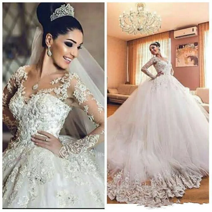 

Роскошное бальное платье Vestido de noiva, свадебное платье 2023, блестящее платье принцессы, свадебные кружевные платья с длинными рукавами на заказ