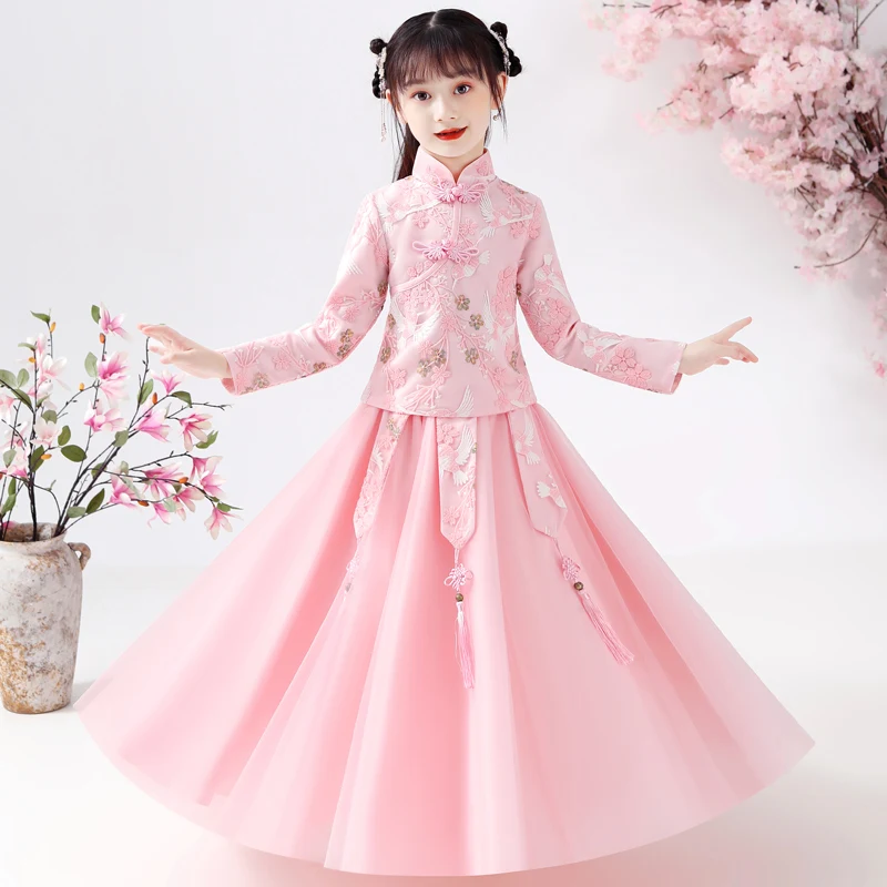 

Girls Lace Cheongsam Chinese Flower Dress Pageant Kids Princess's Dresses For Party And Wedding Prom Gowns Chino Robe New