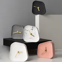 Nordic Home Decoration Accessories Geometry Shaped Cement Table Clock Desktop Decoration Mute Concrete Small Desk Clock