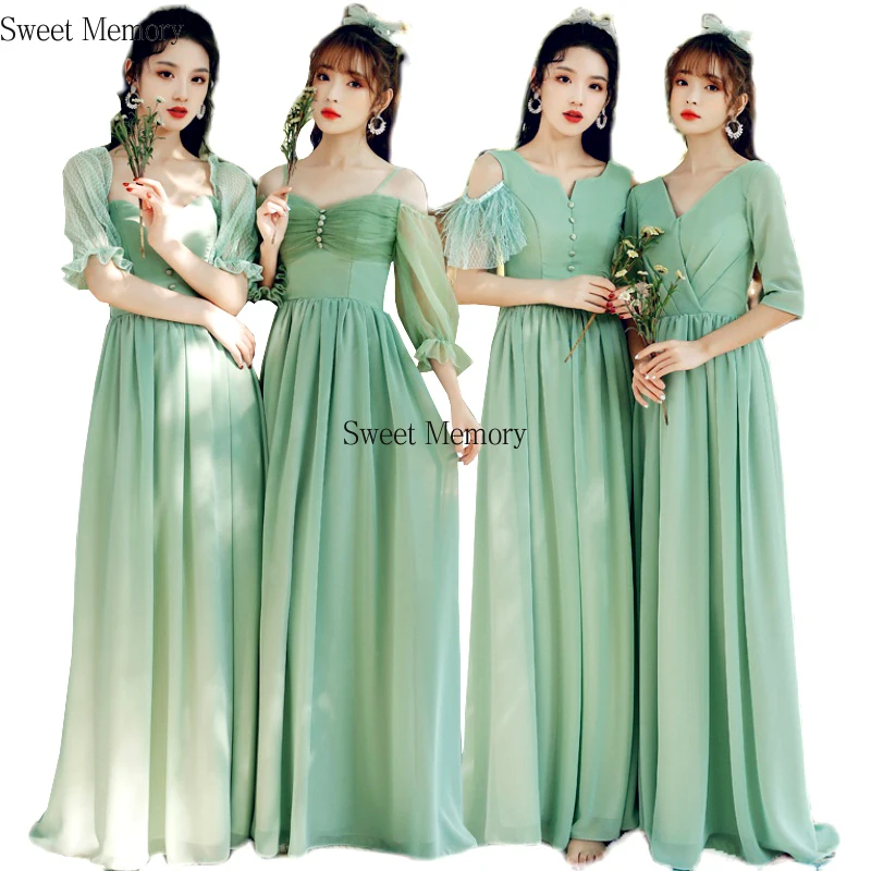 Vestido de dama de honra Chiffon verde para mulheres, Lace Up Prom, Vestidos de graduação, Princesa, Doce Memória, Aniversário, Convidado do casamento, Menina