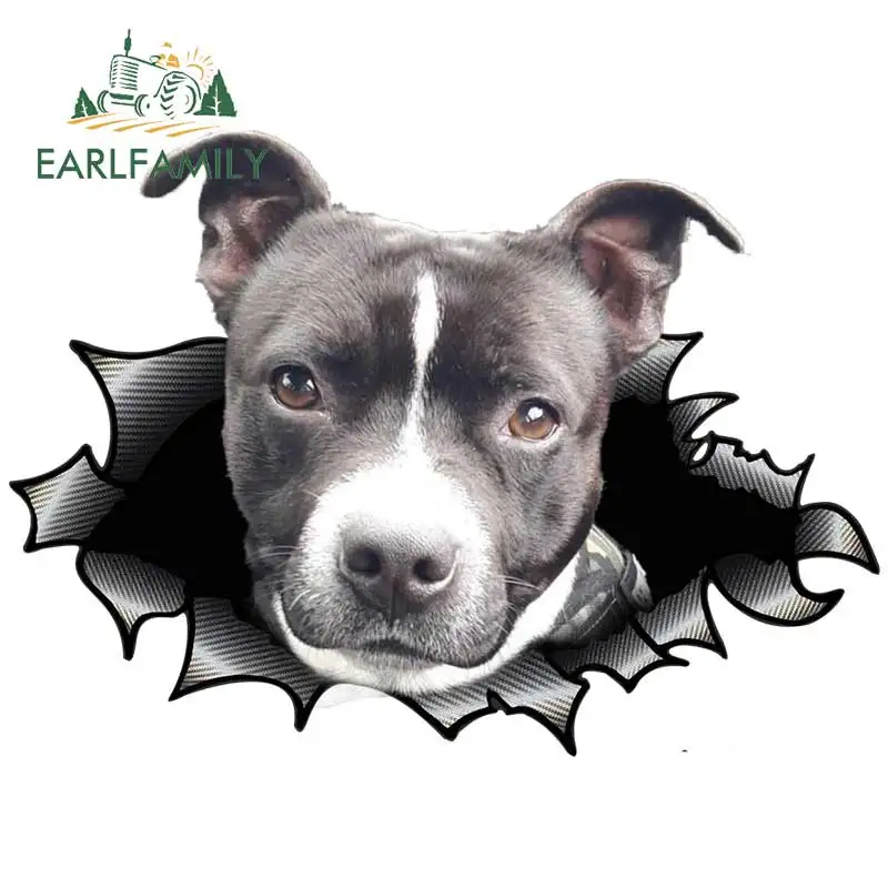 EARLFAMILY 13cm x 9.4cm American Staffordshire Terrier Car Sticker Torn Metal Decal JDM Car Trunk Decor 3D Motorcycle Graphic