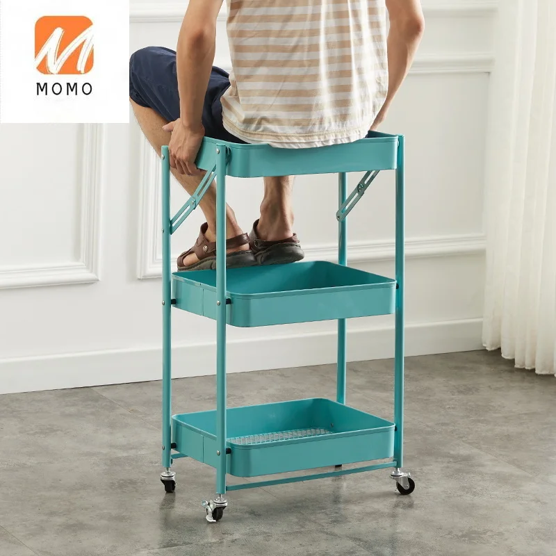 Movable Multi-purpose Home Storage 3 Tiers Metal Kitchen Vegetable Trolley Rolling Cart