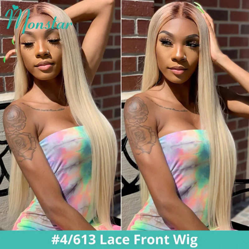

#4/613 Ombre Blonde Human Hair Wig Brazilian Remy Straight Transparent Lace Pre Plucked 613 Lace Front Human Hair Wigs for Women