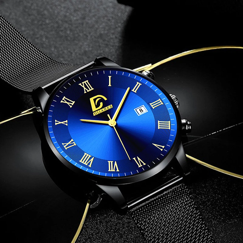 montre homme Montre de luxe minimaliste en acier inoxydable pour hommes, montre-bracelet à Quartz avec ceinture en maille, style Business décontracté, 2022