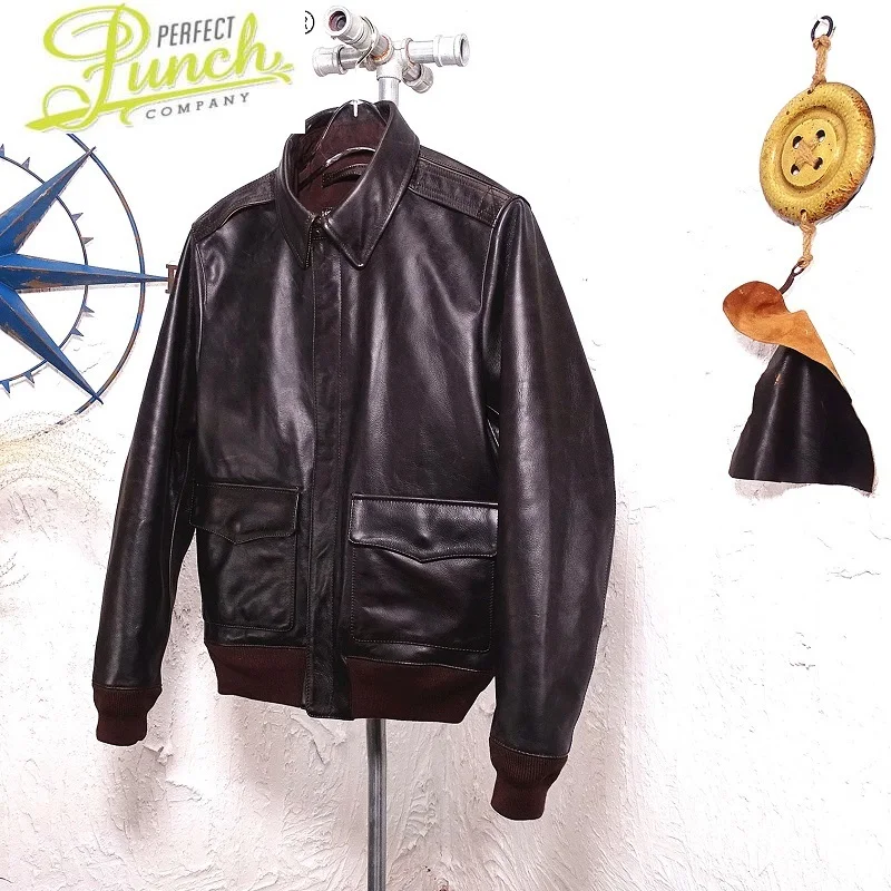 

Leather Genuine Jacket Men Spring Autumn 2021 Vintage Brown Cowhide Coat Bomber Flight Jacket Veste Cuir Homme KJ7222