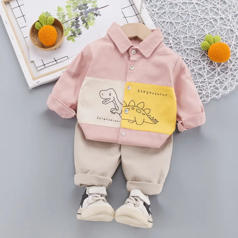 2021 Baby Boys Clothes Autumn Kids Cartoon Dinosaur Shirt+Pants 2 Pieces Children Novelty style Suit Toddler For 0 1 2 3 4 Years