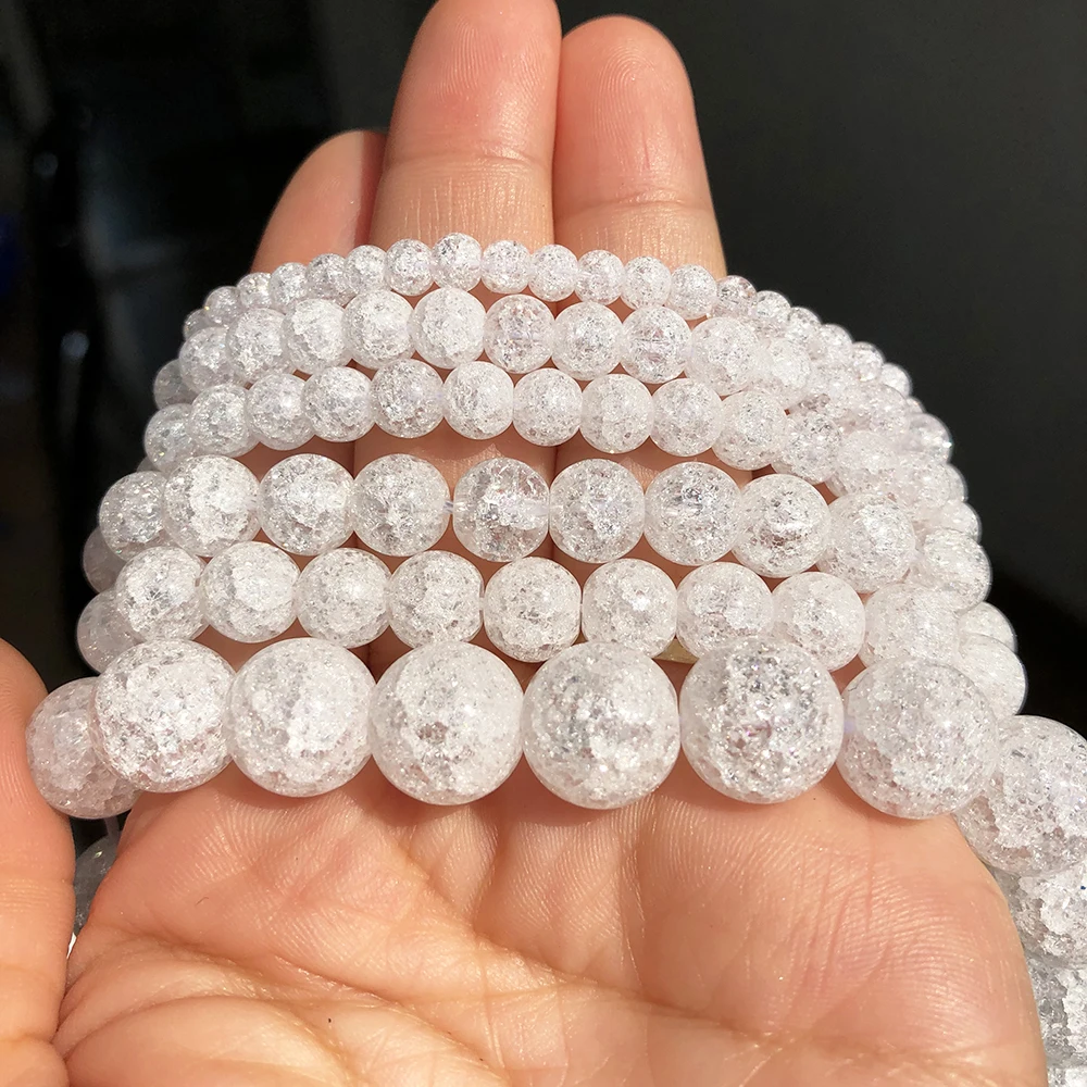 White Snow Cracked Crystal Beads Round Loose Spacer Beads For Jewelry DIY Making Bracelet Accessories 15''Inches 4 6 8 10 12mm