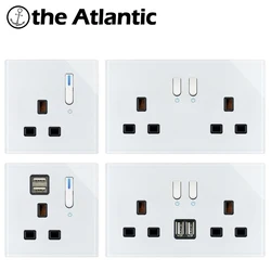 UK Plug Power Socket 13A With USB Charger Wall Outlet Double Outlet White Glass Piano Key Switch Singapore Ireland Malta Socket