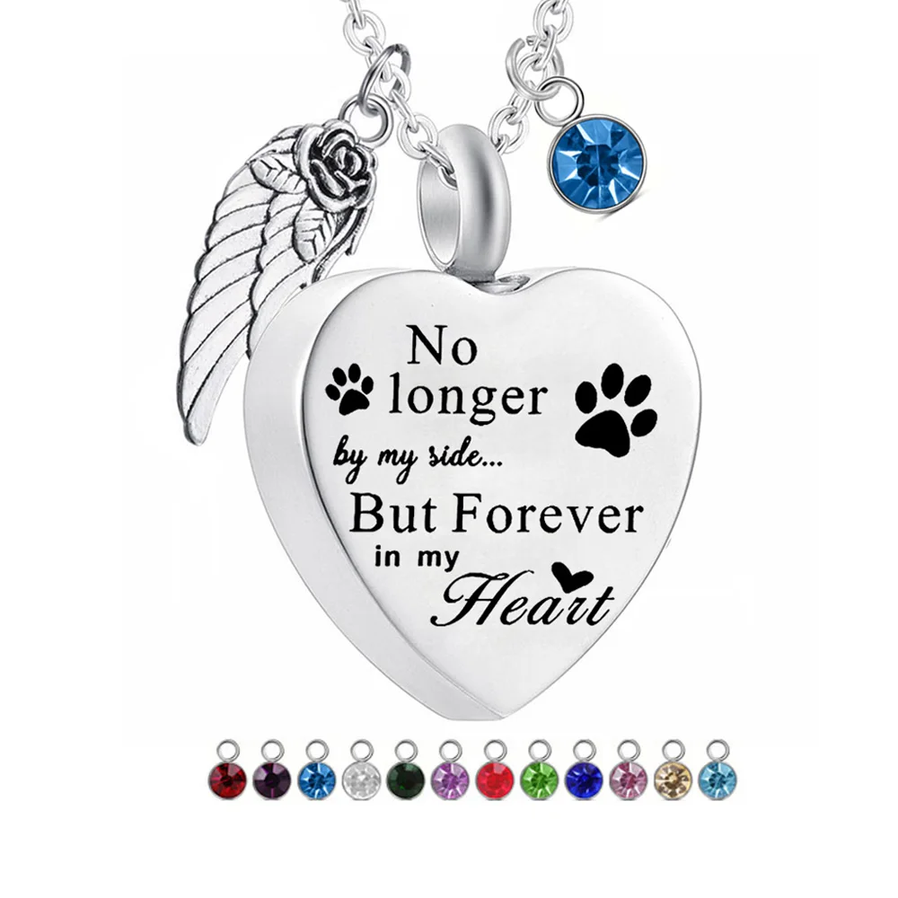 Cremation Necklace for Pet Cat Dog Angel Wing Urn Necklace Paw Print Memorial Ashes Funeral Urn Jewelry with Filling Kits