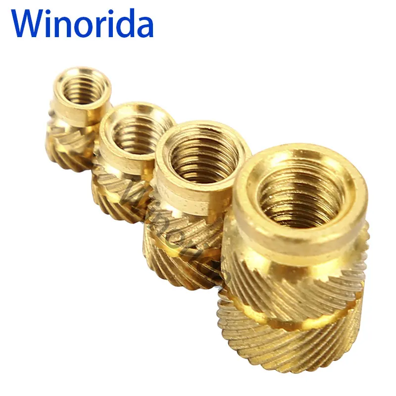 Brass Hot Melt Inset Nuts Heating Molding Copper Thread Inserts Nut SL-Type Double Twill Knurled Injection Brass Nut M2M3 100Pcs