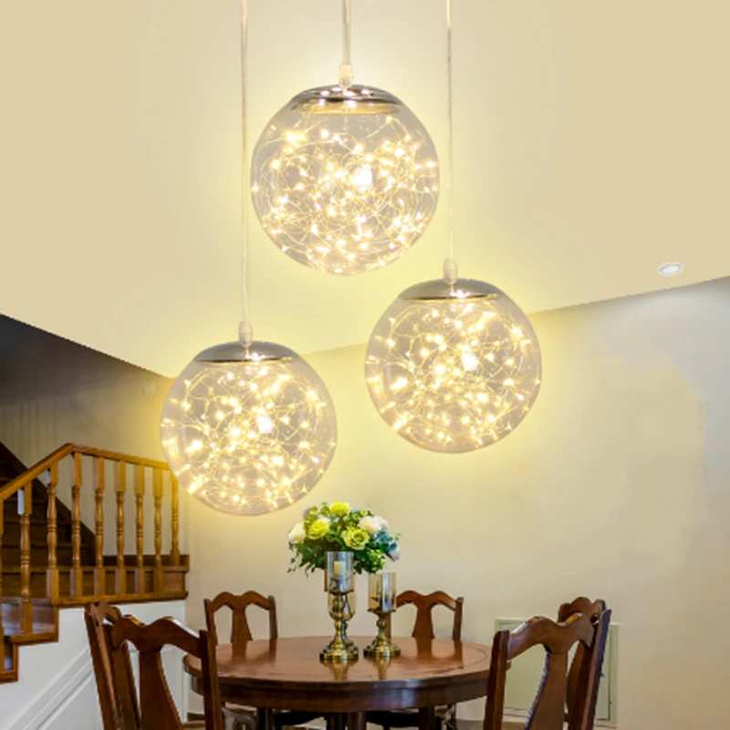 Norbic Creative Clear Glass Ball Pendant Lighting Fixture Home Deco Dining Room Loft Glowworm LED String Pendant Lamp