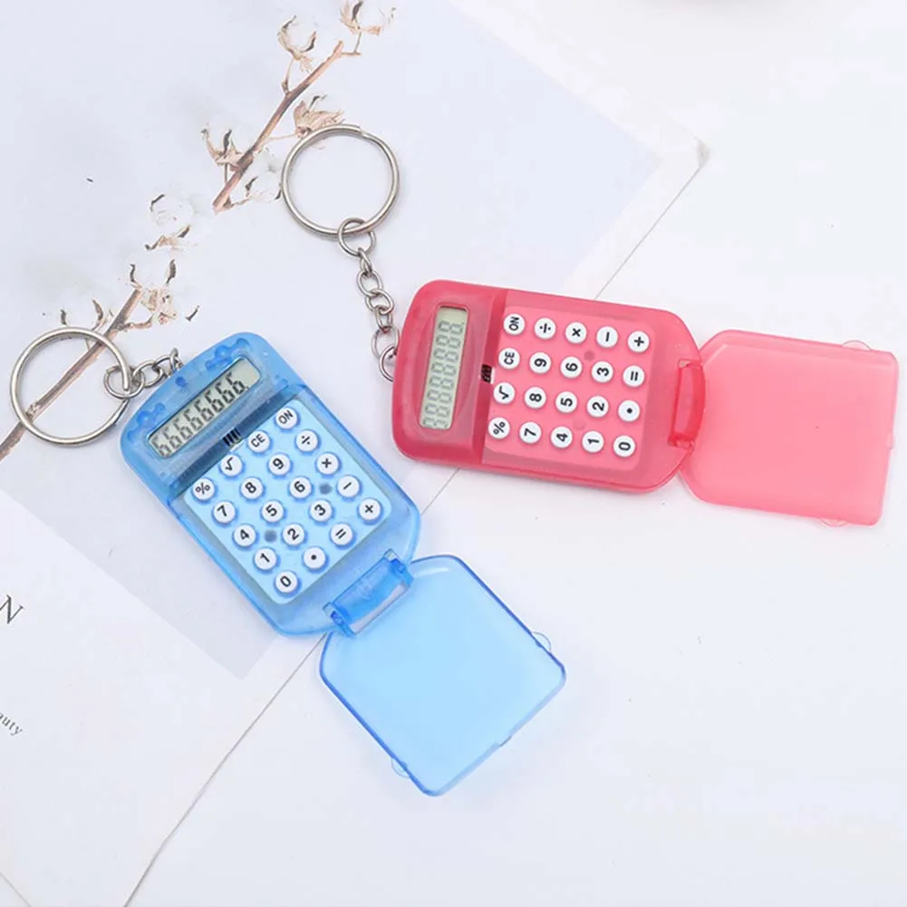 New Hard Plastic Casing Digits Electronic Cartoon Mini Card Calculator Keychain Cute Portable Women Men Keyring Jewelry