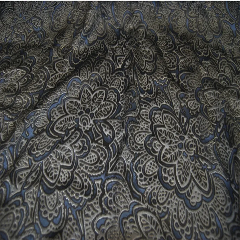 Tela de seda de buena textura segura para hombres y mujeres, ropa de dormir con tela quemada de ópalo, azul marino, chal