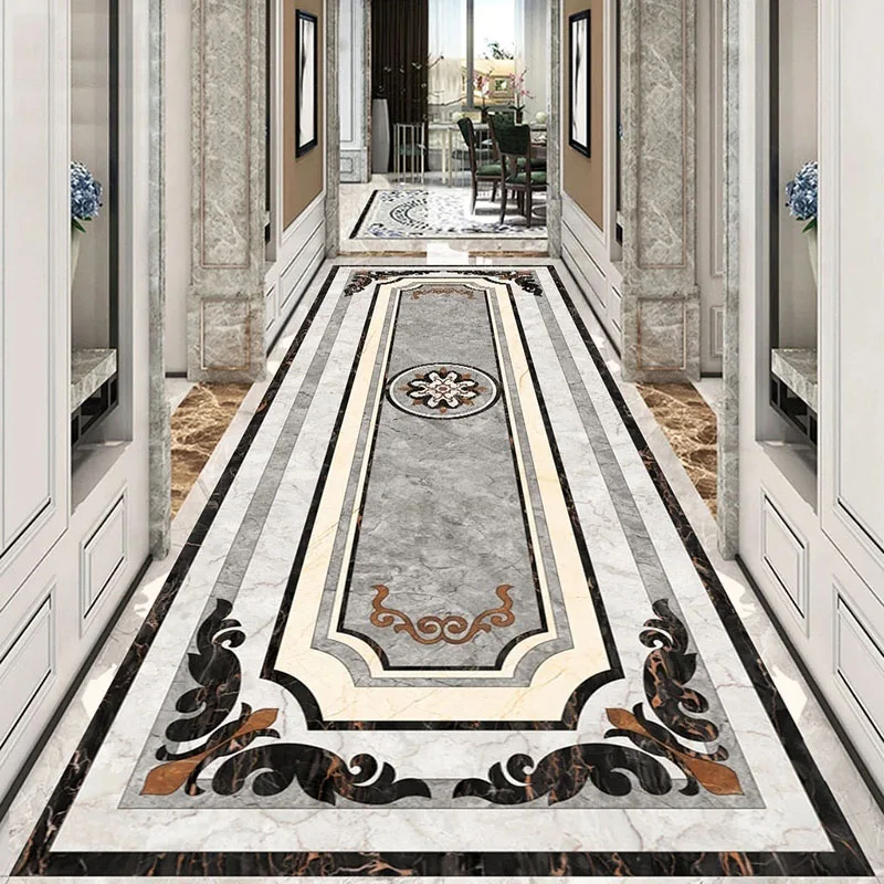 Custom 3D Flooring Mural Wallpaper Modern Marble Corridor Sticker PVC Self-adhesive Waterproof Living Room Hotel Luxury 3D Decor