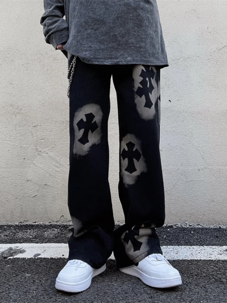 ICCLEK 2021 Fall New Jeans Men's Jeans Retro Letters Straight Jeans Hip Hop Loose Casual Pants Baggy Jeans