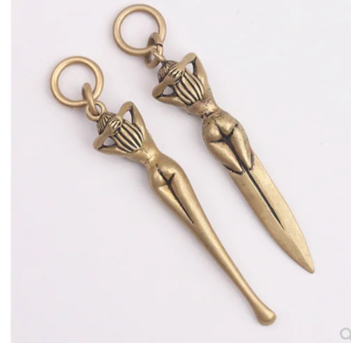 Chinese style pure brass hand digging ear pick creative keychain pendant creative gift for men and women