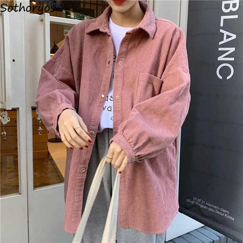 

Baggy Long Sleeve Retro Shirts Women Tender Couples PopularHarajuku Solid Casual Ulzzang Single Breasted Cozy Corduroy Outwear