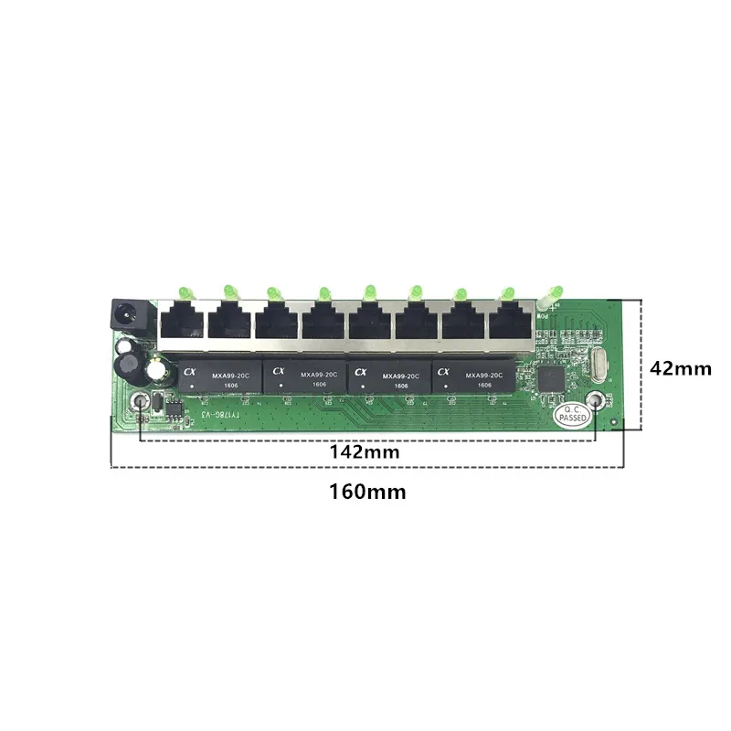 OEM factory direct mini fast 10 / 100mbps 8-port Ethernet network lan hub switch board two-layer pcb 2 rj45 1 * 8pin head port