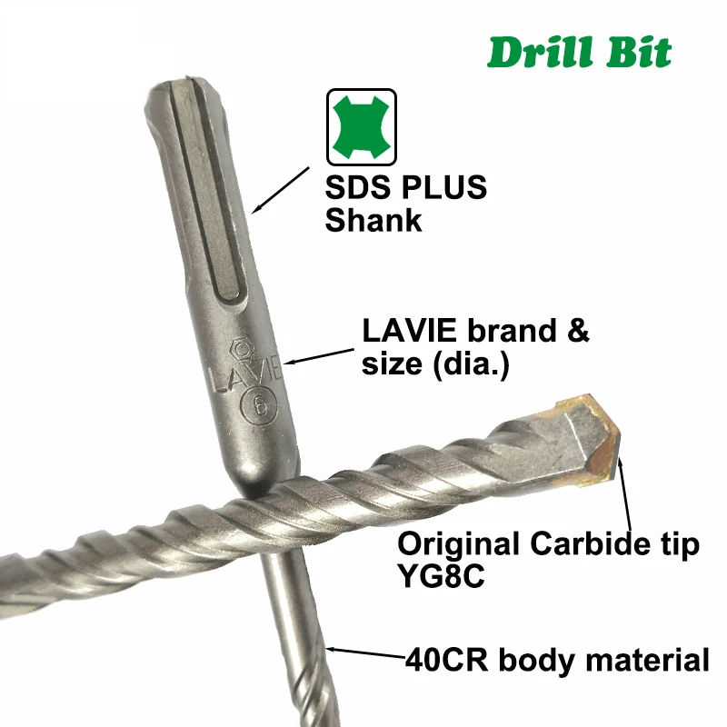 LAVIE 3 pcs 6 8 10 SDS PLUS Electric Hammer Drill Bit 110mm Double Flutes S4 2 Cutter Tungsten Carbide Rotary Concrete Masonry