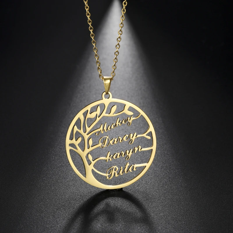 Sipuris Custom Name Necklace Tree Of Life Stainless Steel Family Tree Necklace For Women Personalized Letter Jewelry Family Gift