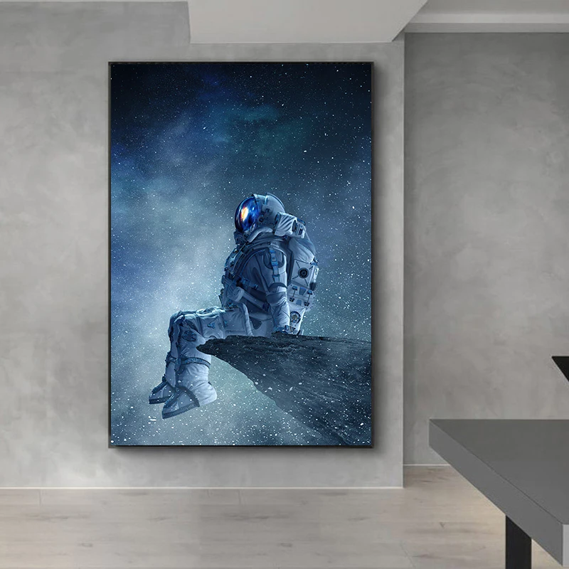 Modern Art Lonely Astronaut Sitting In Space Canvas Painting Posters and Prints Wall Art Pictures for Kids Bedroom Home Decor