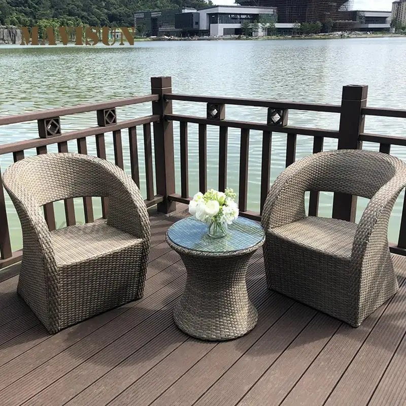 

Simple Retro Portable Sun Lounger Chairs For Leisure Garden Rattan Furniture Set Small Coffee Table Combination Sets 2 Chairs