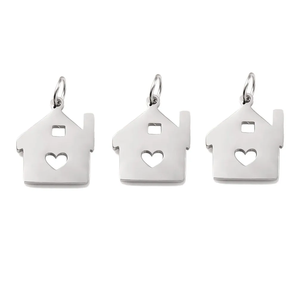 10Pcs/Lot Cabin House Building Charms Stainless Steel Pendants Crafts Making Findings Handmade DIY Jewelry Room Charms