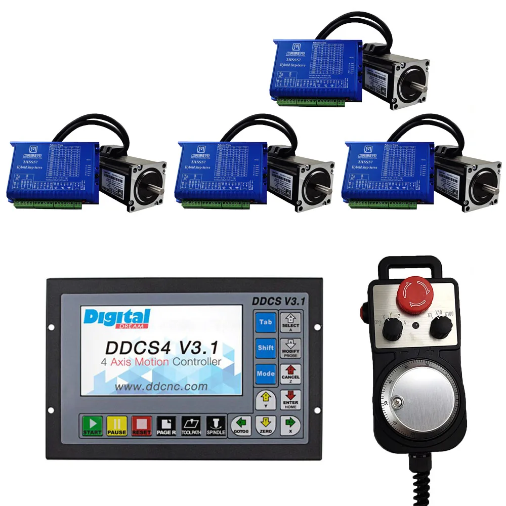 

CNC control DDCSV3.1 motion control system NEMA23/57 hybrid servo set closed-loop motor + drive 4-axis motion controller