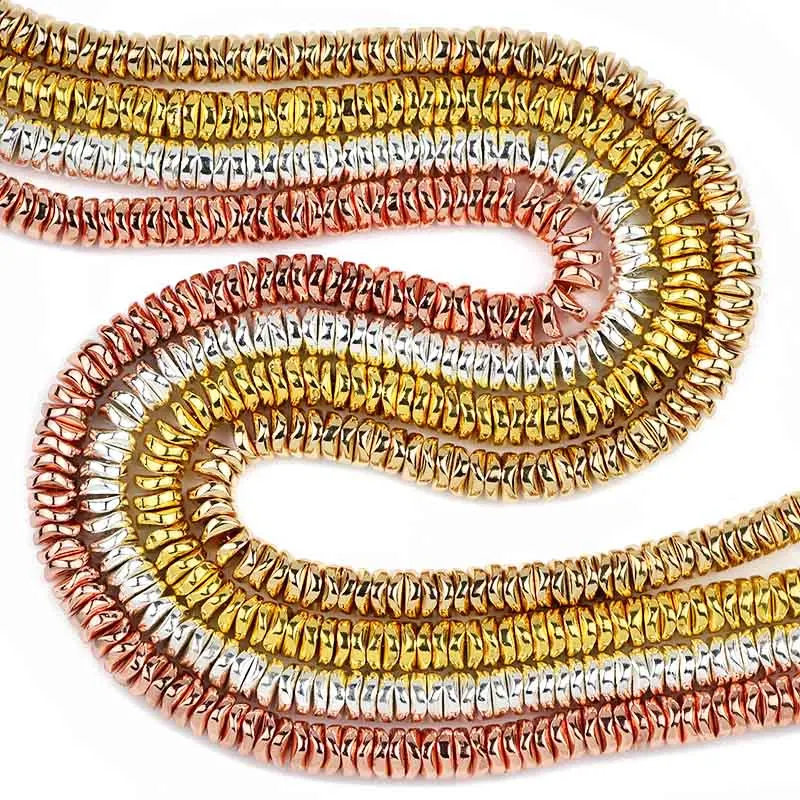6mm Naturstein Gold Farbe Wellen Hämatit Flache Runde Spacer Lose Perlen Für Schmuck Machen DIY Armband Erkenntnisse