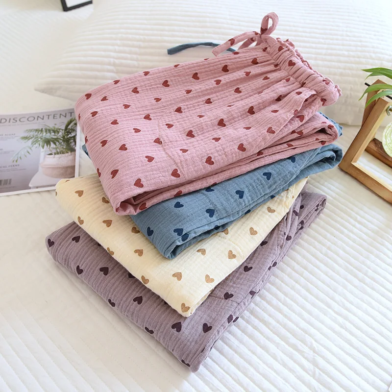 Pantalones de pijama 100% de algodón para mujer, ropa de dormir informal, holgada, con estampado de amor