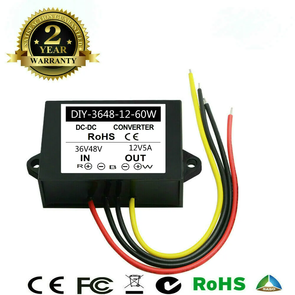 36V48V(20V-60V) Converter To 12V 5A 60W DC-DC Buck Converter Waterproof Step Down Power Supply Module Voltage Regulator