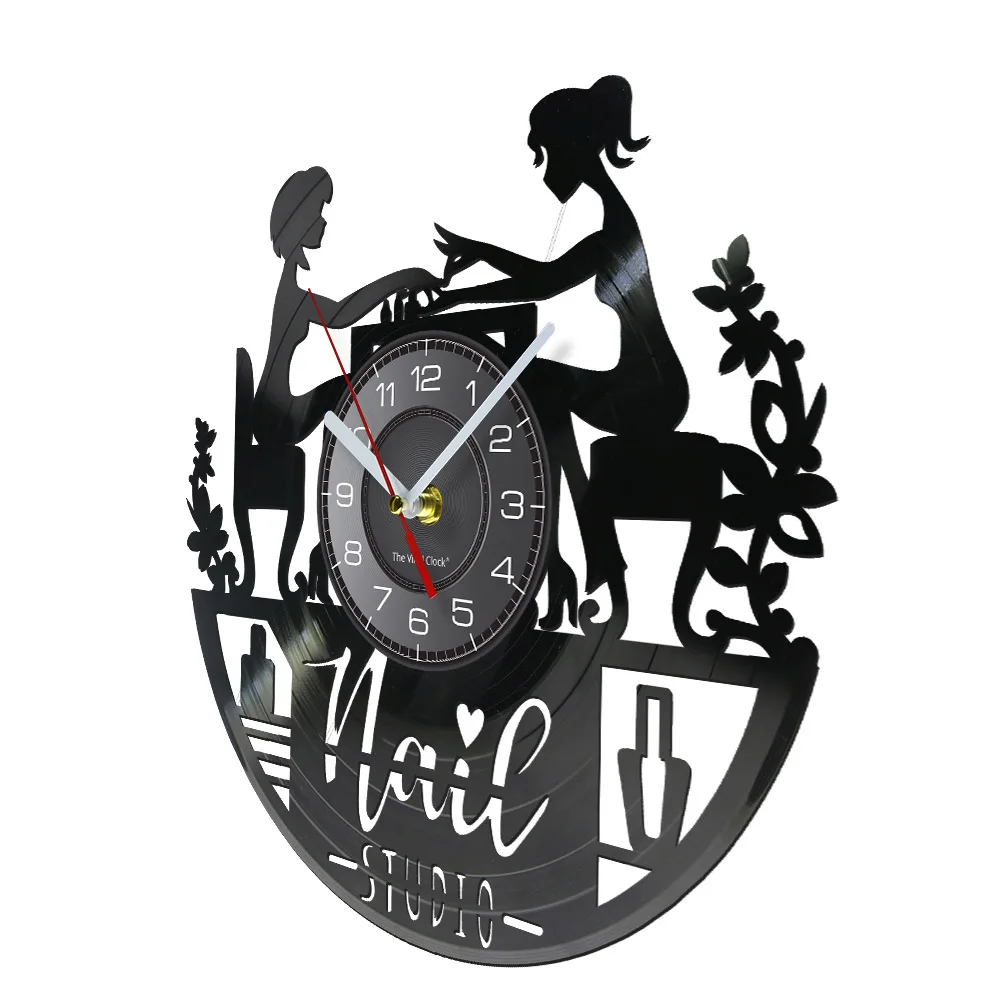 Nail Studio Beauty Salon Vinyl Record Wall Clock Nail Shop Detor Tech Artwork Watch Manicure Silent Manicurist Favorite Gift