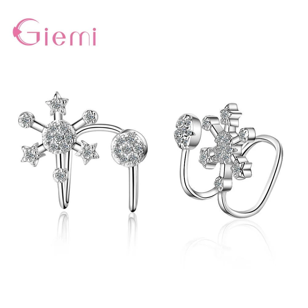 

Fashion Trendy 925 Sterling Silver Clips Earring Non Piercing Ear Bone Zirconia Snowflake Cuff Earrings Bijoux Women Girl