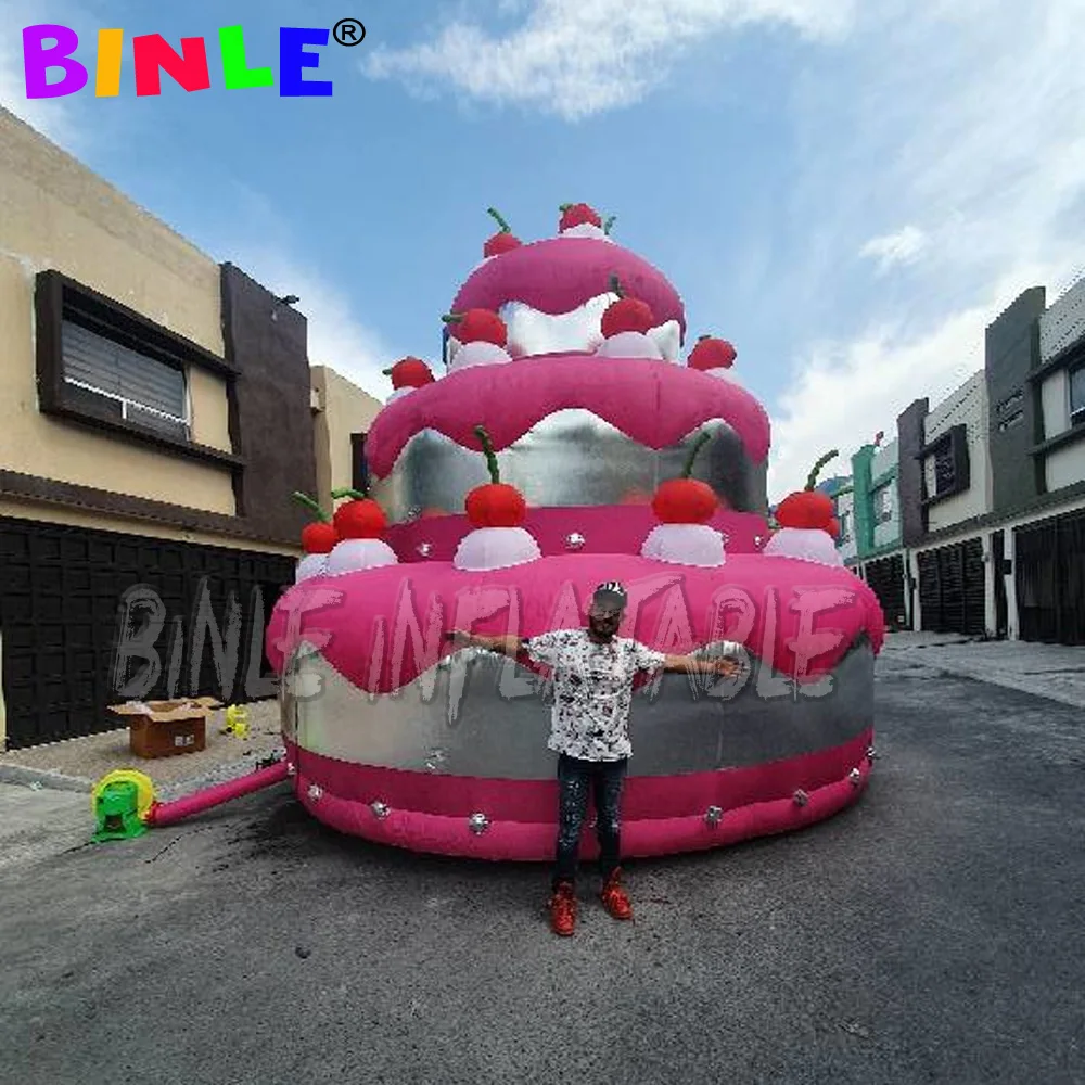 Customized anniversary celebrating giant inflatable birthday cake with cherry pink inflatable cake model for party decoration