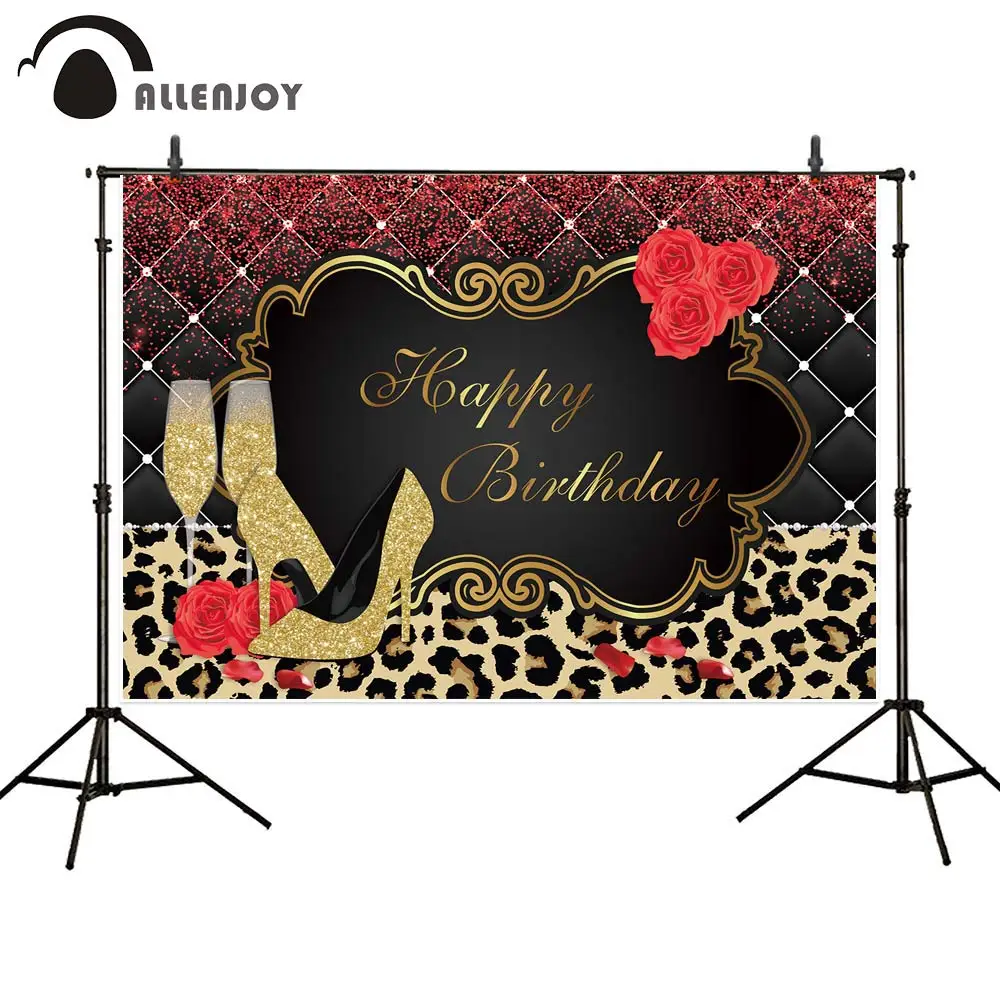 Allenjoy-Fondo de cumpleaños feliz y fabuloso para mujer, banderines personalizados con globos dorados, rosas y tacones altos