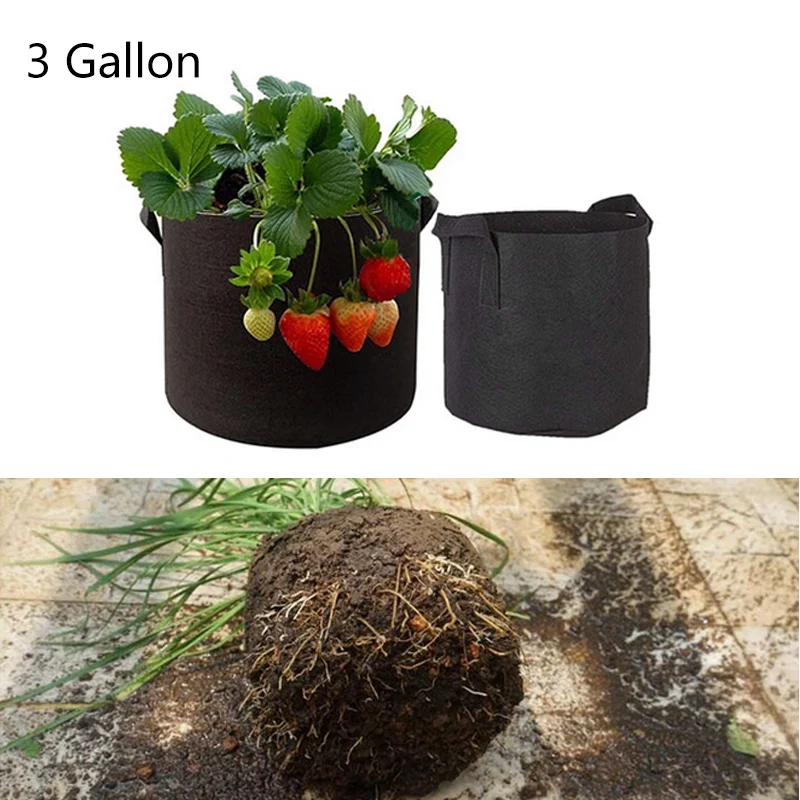 

3 Gallon 25x22cm Black Color Fabric Grow Bag Felt Plant Bags Planter Growing Container with Handle Vegetable Potato Flower Pot