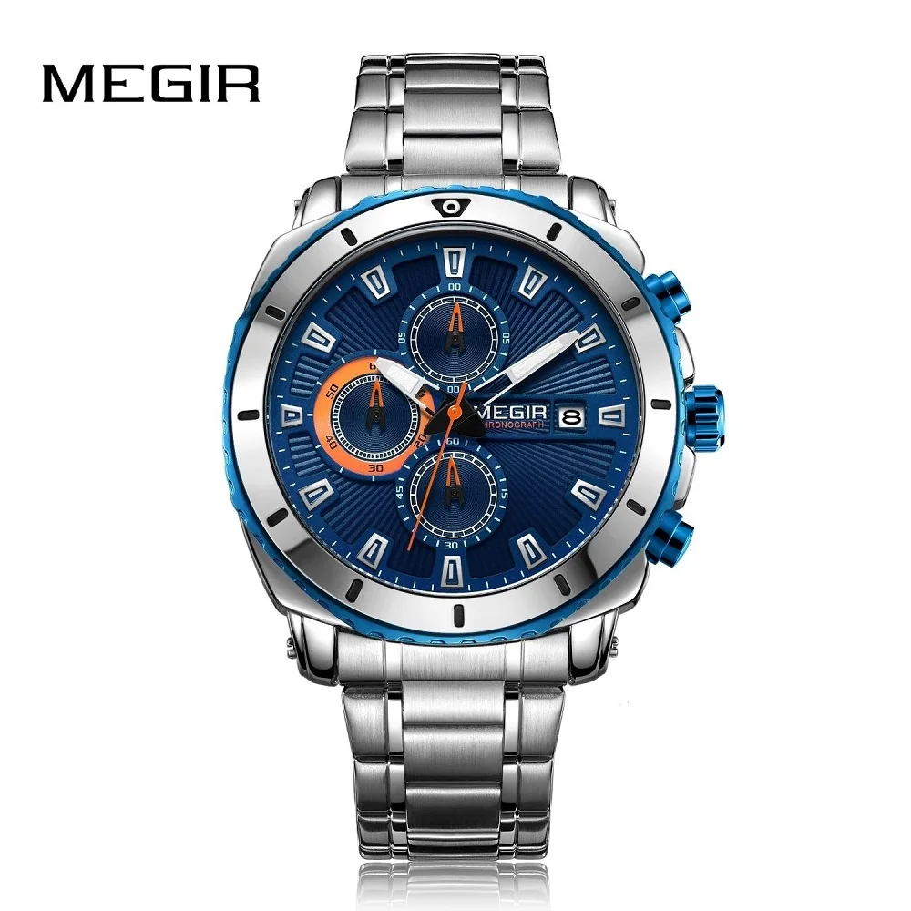 

MEGIR Chronograph Quartz Men Watch Luxury Brand Stainless Steel Business Wrist Watches Men Clock Hour Time Relogio Masculino