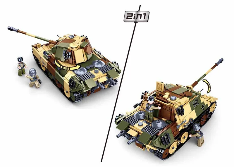 725PCS WW2 Army Panzerkampfwagen V Panther Medium Tank Building Blocks Sets Military Weapon War Bricks Educational Toys for Boys