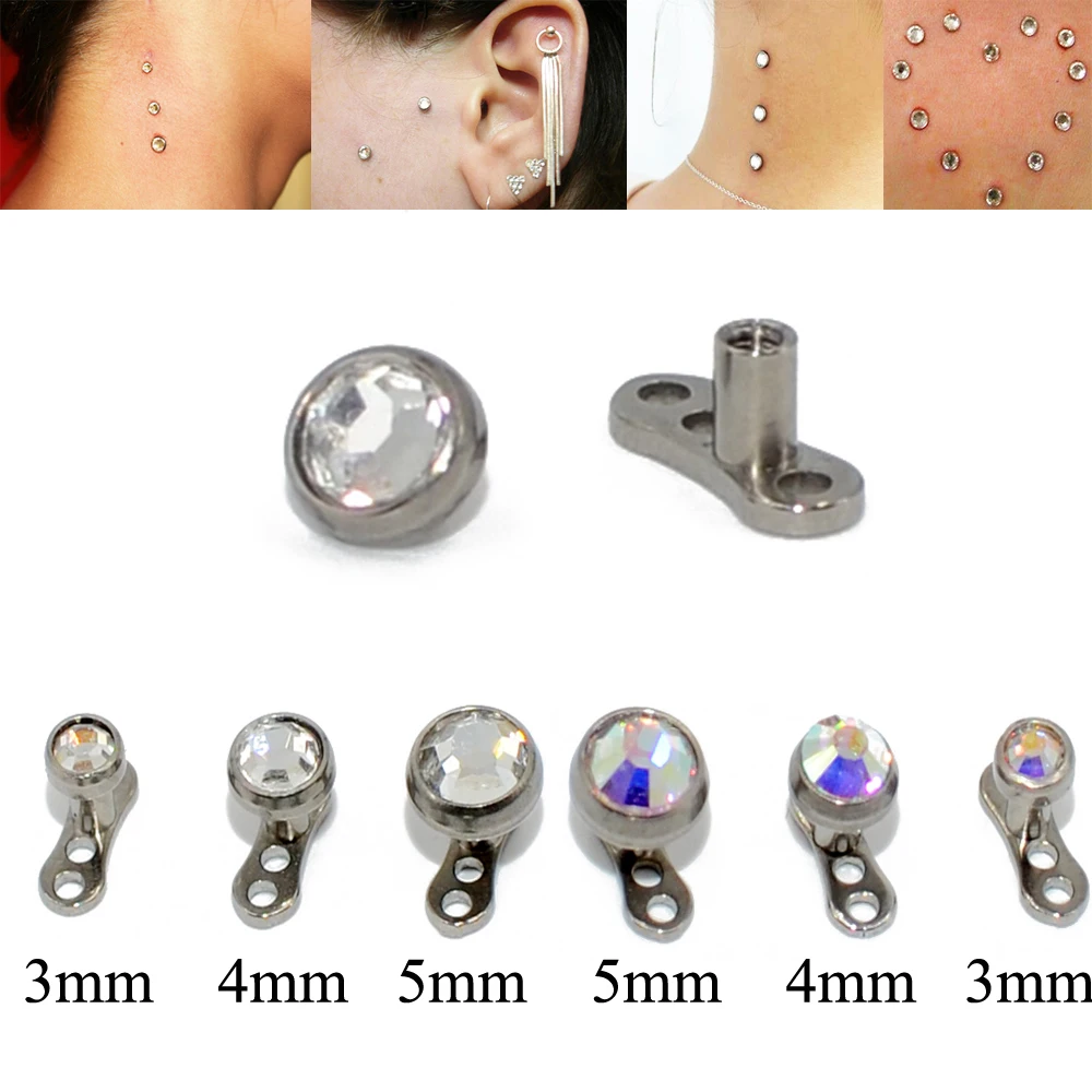 1Pc Clear & AB Zircon Top Dermal Anchor Piercing Micro Dermal Surface Hide in Skin Drivers Piercing WIthin G23 & Steel Base