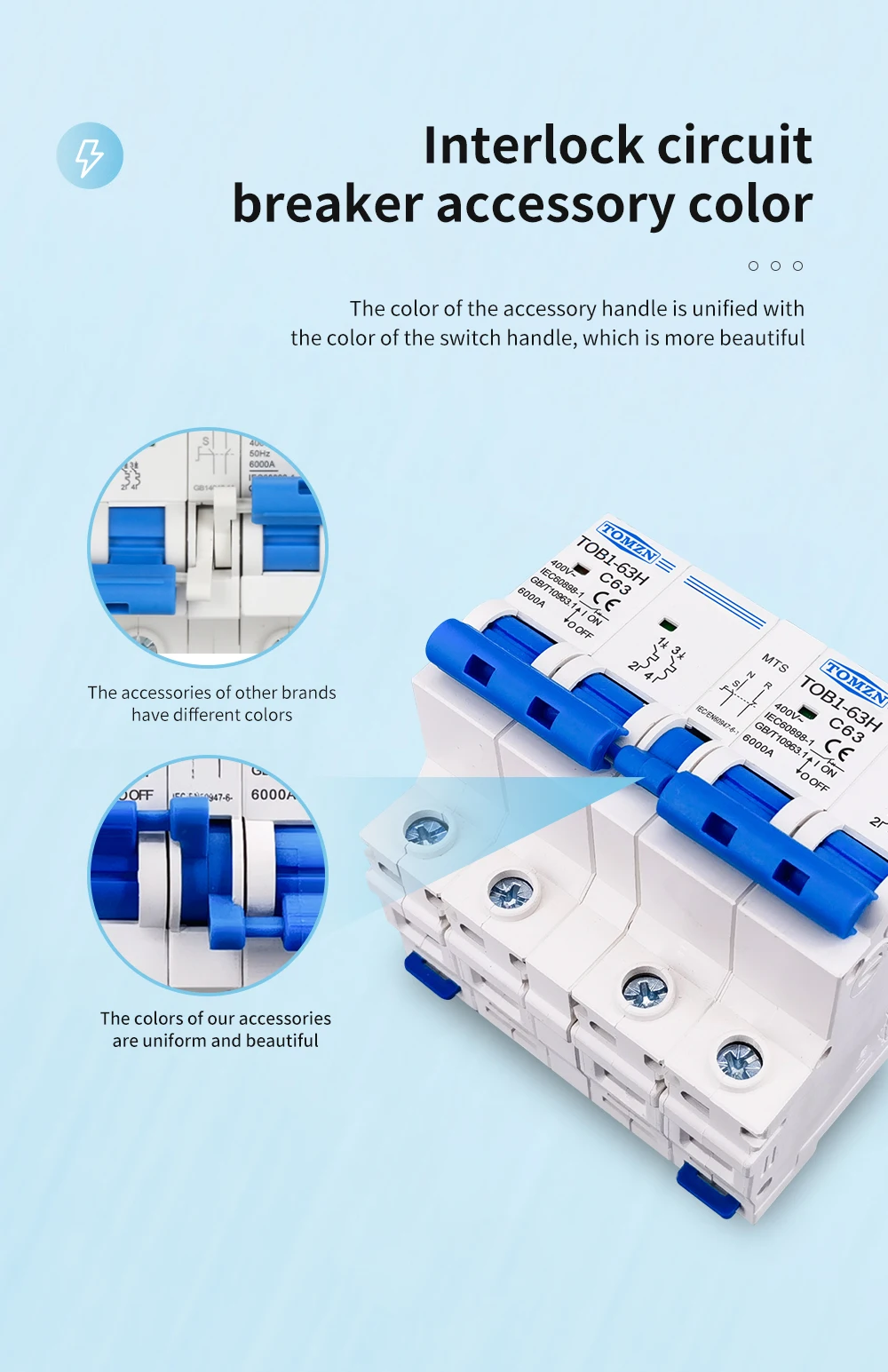 2P+2P MTS TOMZN AC Dual-Power Manueller Transferschalter Leistungsschalter MCB 50HZ/60HZ – Detail 4